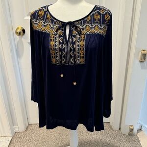 Stylish Navy Women's Blouse with Gold Accents